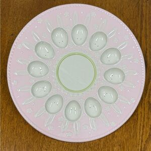Pink Ceramic Easter Bunny Deviled Egg Platter